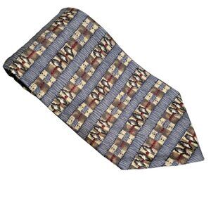 CC Casuals Italian Silk Tie Striped Geometric Blue Brown Mens Necktie Business